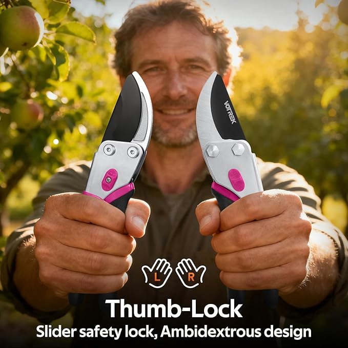 Bypass Pruning Shears for Gardening, 8.5" Professional Hand Pruners, Garden Clippers Heavy Duty Pruning Scissors for Trimming Plant Flower Branch, 【SK5 Steel Blade】【Ergonomic】【Built-in Spring】