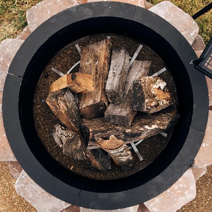Ash & Ember 28" Wagon Wheel Fire Grate, High-Efficiency Smoke-Free Fireplace Log Grate, Decorative Wood Burning Lifted Grate Pit, Sandblasted Steel with Light Oil Coating