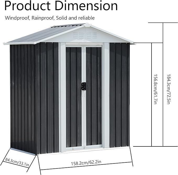 5x3 FT Outdoor Storage Shed,Tool Shed with Sloped Roof and Lockable Door, All Weather Resistant Metal Shed for Backyard Garden Patio Lawn,Grey