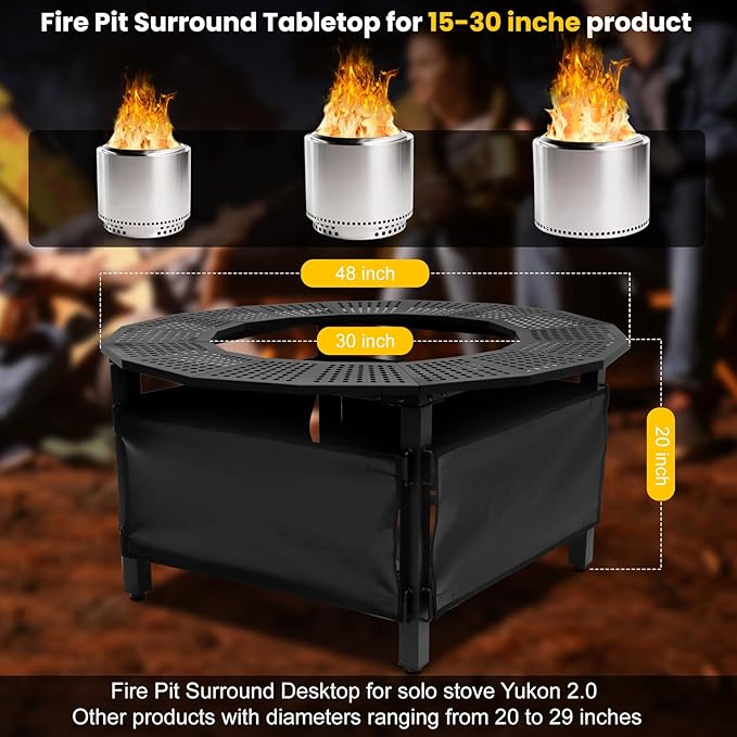 48 Inch Fire Pit Bonfire Surround for Solo St ove Yukon, Circular Safety Protection, Equipped with a Safety Support Frame to Prevent Direct Contact with The Ground