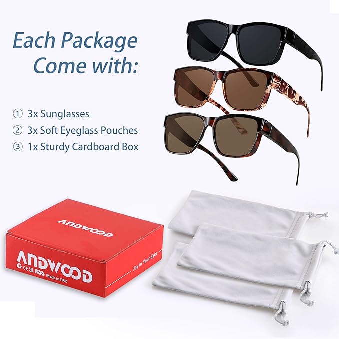 ANDWOOD Fit Over Glasses Polarized Sunglasses for Women Men Oversized Square Shades UV400 Protection