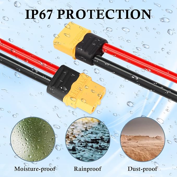 XT60 Extension Cable 10AWG 100FT XT60 to XT60 Cable with Male to Female Connector for Portable Power Station Solar Panel RC Battery