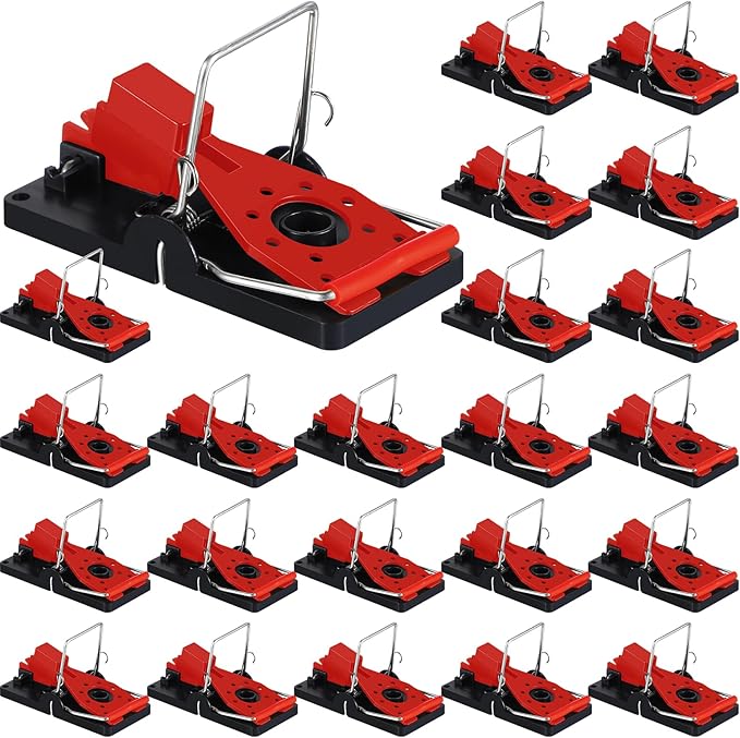 Qualirey 24 Pcs Mouse Traps Plastic Snap Rat Trap Bulk Reusable Quick Effective Safe for Indoor Outdoor Home House Warehouse Garden Kitchen 3.86 x 1.81 x 2.17 Inch (Red)