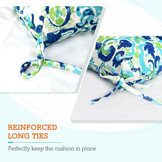 EAGLE PEAK Tufted Outdoor/Indoor High Back Patio Chair Cushions, Set of 2, 46'' x 22'', Green/Blue Modern