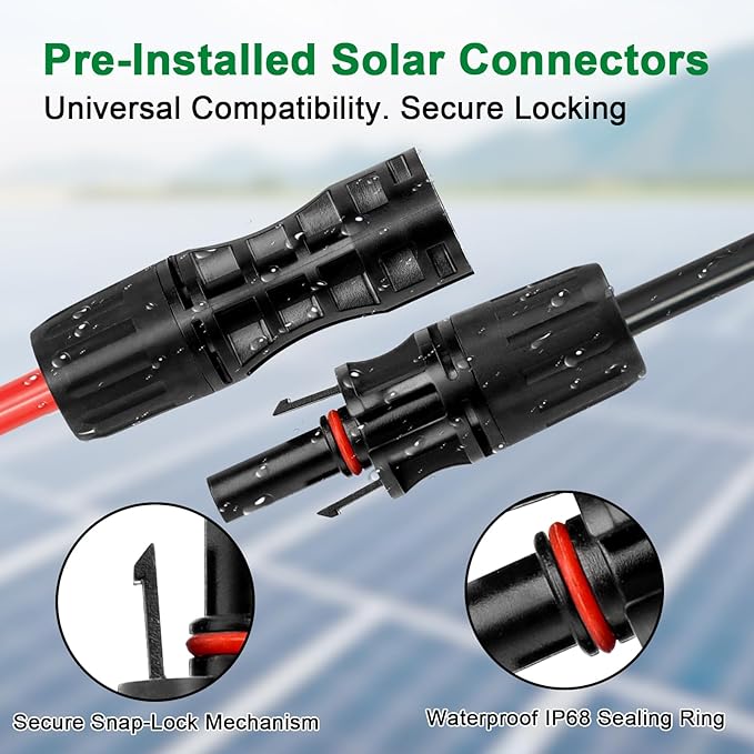 XRDS -RF Solar Cable 3FT, 8AWG Solar Extension Cable with Male & Female Solar Connectors, Flame-Retardant Protective Sleeving Solar Panel Cable, Weatherproof PV Wire for Solar Panel Connection