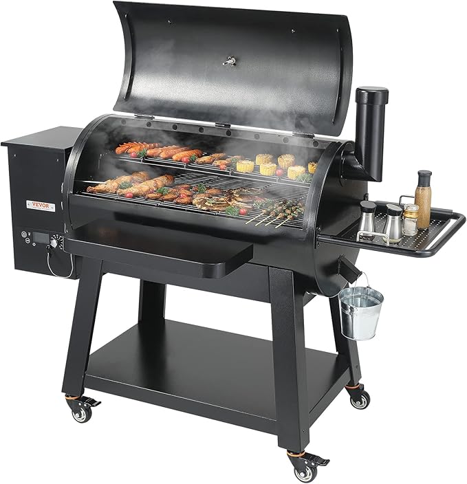 VEVOR Smoker Grill, Portable Wood Pellet Grill with Cart, 8 IN 1 BBQ Grill with PID Temperature Control & Meat Probe for Outdoor Cooking, Barbecue Camping, Picnic, 840 sq, Patio and Backyard, Black