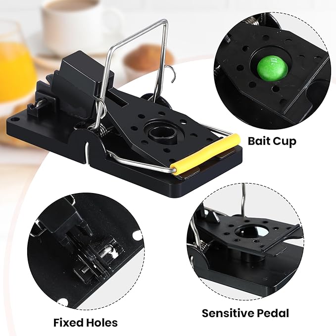Qualirey 18 Pcs Mouse Traps Plastic Snap Rat Trap Bulk Reusable Quick Effective Safe for Indoor Outdoor Home House Warehouse Garden Kitchen 3.86 x 1.81 x 2.17 Inch (Black,Yellow)