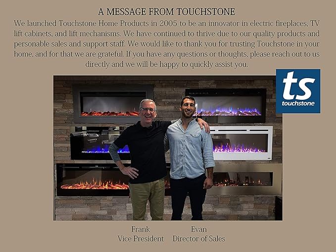 Touchstone Sideline Elite Smart 100” WiFi-Enabled Electric Fireplace - 80044 - in-Wall Recessed - 60 Color Combinations - 1,500W Heater - Black - Log, Crystals & Driftwood