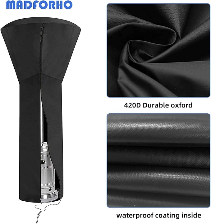 420D Patio Heater Cover, Waterproof with Zipper, Outdoor Propane Heater Cover for Any Season, Large Size: 89'H x 33'Dx19'B (Black)