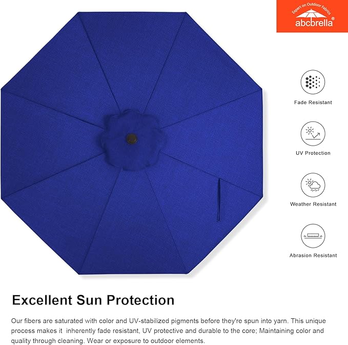 ABCCANOPY OLEFIN® 5-Year No Fading 9FT Patio Umbrella, Outdoor Table Umbrella with 8 Sturdy Ribs for Deck, Backyard, Yard (Deep Blue)