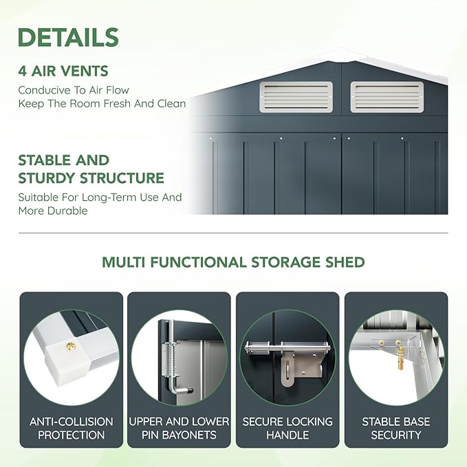 5x3X6.3FT Outdoor Steel Storage Shed with Lockable Doors and Frame Floor, Compact Small Bike Shed, Ideal for Garden, Backyard, Swimming Pool, Patio Utility and Tool Storage, Dark Blue