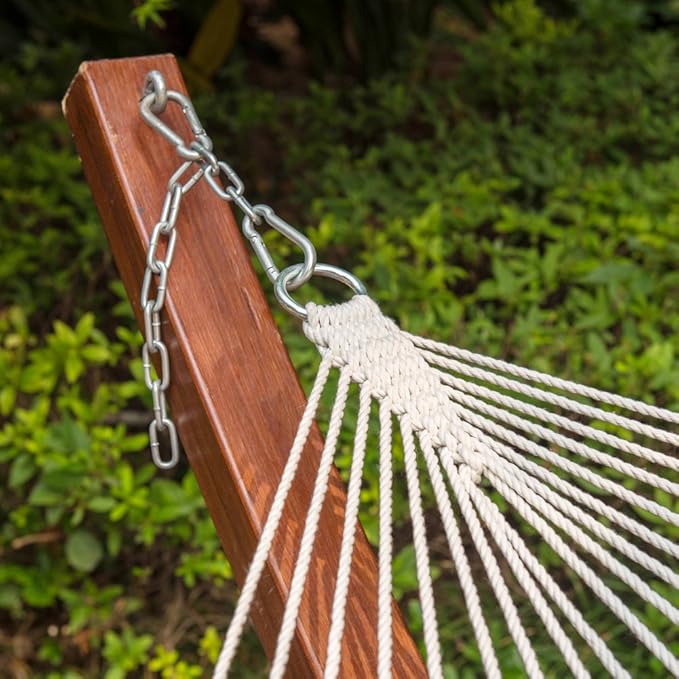 Lazy Daze Hammocks 12FT Double Rope Hammocks, 2 Person Hand Woven Cotton Hammock with Pillow and Spreader Bar for Outside, Patio, Poolside, FIT 13-15 Foot Stand, Max 450 Lbs, Natural, 141 x 57 inches