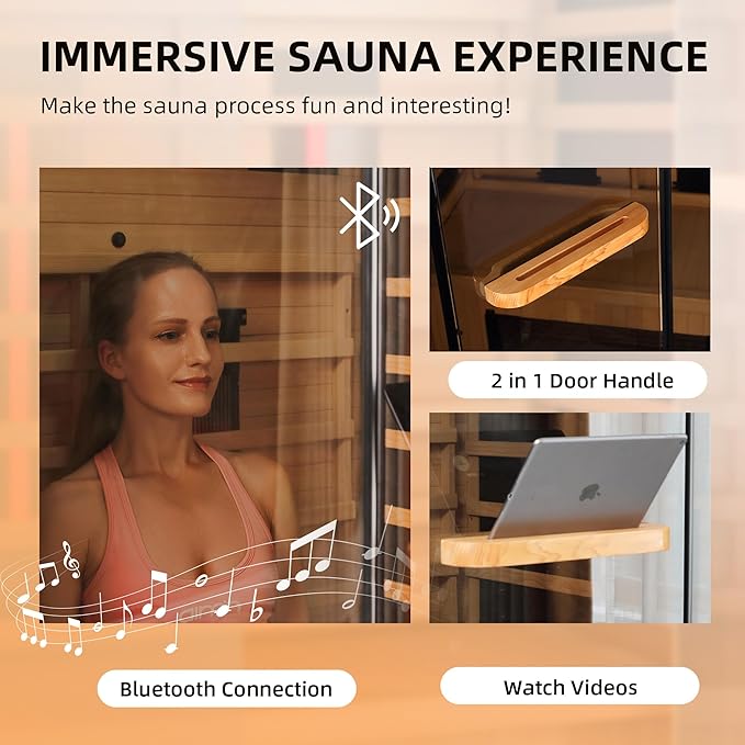 Infrared Saunas for Home, Upgraded 1-2 Person Sauna with 10 Minutes Fast Heating,Canadian Hemlock & Tempered Glass