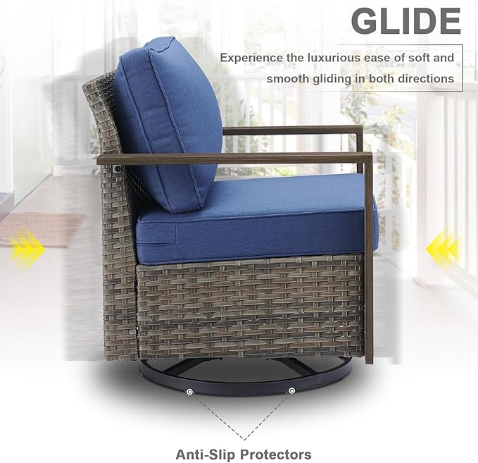 Belord Outdoor Swivel Rocker Chairs Set of 2 with Metal Wide Armrests, 3 Piece Patio Bistro Wicker Chairs with Side Table, Comfort Glider Furniture for Porch, Deck, Sunroom, Backyard