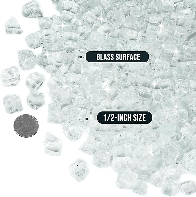Skyflame High Luster 10-Pound Regular Fire Glass for Fire Pit Fireplace Garden Landscaping Platinum 1/2" Size