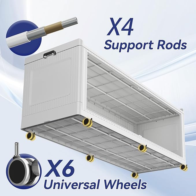 150Gal Extra Large Stackable Storage Bins with Lid, 600Qt Collapsible Storage Box with Wheels, Closet Organizers and Storage Cabinet Container for Home, Kitchen, Office, Bedroom, 3Pack White