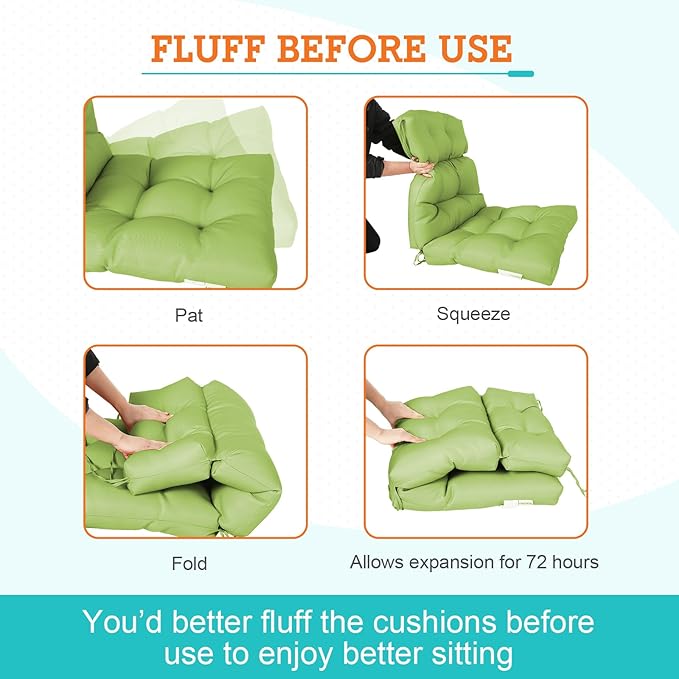 EAGLE PEAK Tufted Outdoor/Indoor High Back Patio Chair Cushions, Set of 2, Green