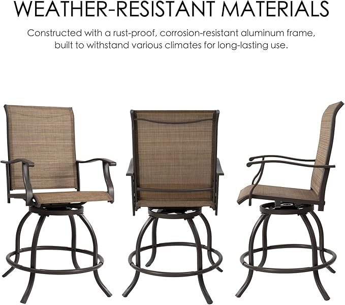 Kozyard Isabella Outdoor Patio High Swivel Bar Stools/Chairs,Counter Height Tall Patio Swivel Chairs, for Bistro Set for 2, Backyard, Cafes, Bistro, Restaurants and Chic Bars (Textilence)