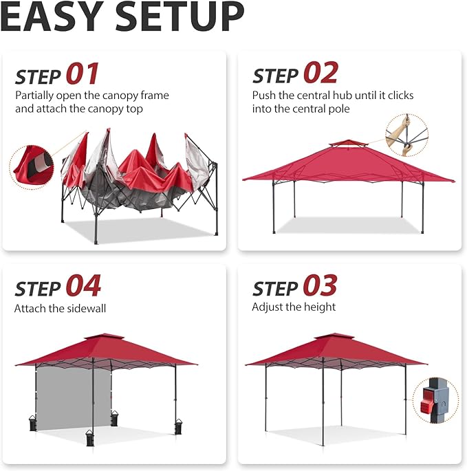 EAGLE PEAK 13x13 Pop up Canopy Tent w/One Wall, Instant Canopy Easy Set up Folding Shelter w/One Privacy Curtain, 169 Square Feet Sun Shade, Red
