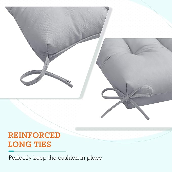 EAGLE PEAK Tufted Outdoor/Indoor High Back Patio Chair Cushions, Set of 2, 46'' x 22'', Light Gray