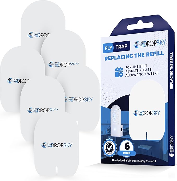 DropSky Flying Insect Trap Refill- Plug in Bug Catcher Indoor Refills, Indoor Fly Trap, Indoor Fly Trap,Trap for Mosquitos, Bugs, Insects, Gnats, Moth and Fruit Flies -Plug in Refill (Pack of 6 DP09)