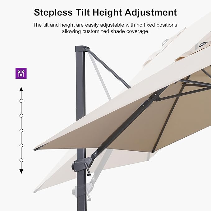 PURPLE LEAF 9' × 11.5' Outdoor Cantilever Umbrella with Base Patio Rectangle Adjustable Offset Umbrellas with 360-degree Rotation and 8 Heavy Duty Metal Ribs for Garden Deck Pool Beige