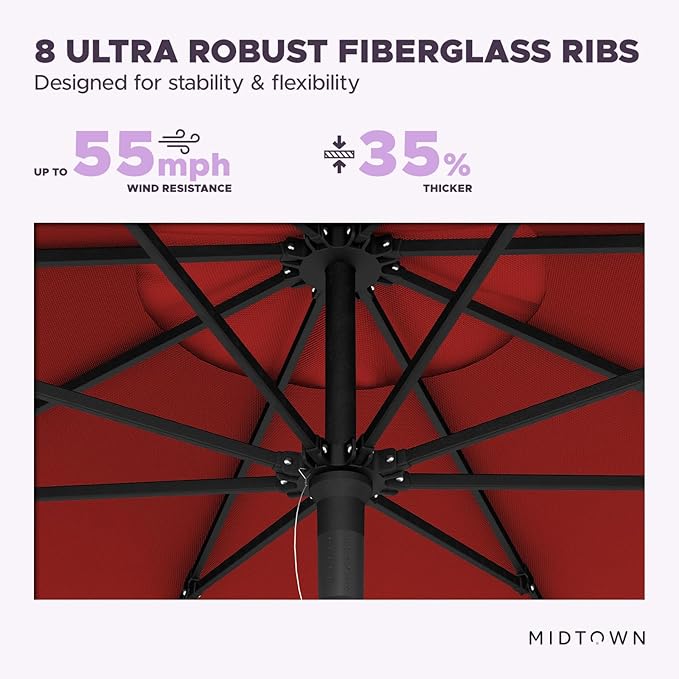 Midtown Umbrellas Push Pop Sunbrella Umbrella 9 Feet Outdoor Umbrella in Red Fabric - Patio Umbrella, Backyard Umbrella, Garden Umbrella, Picnic Table Umbrella & Pool Umbrella - Black Pole