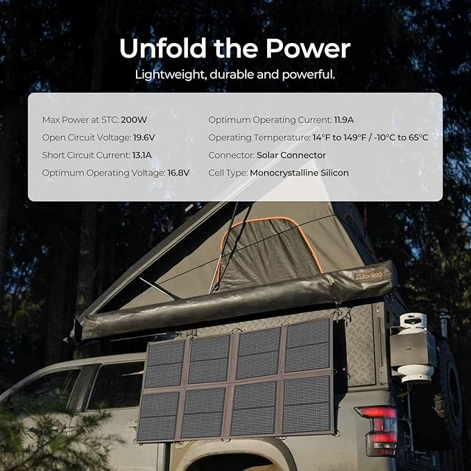 200 Watt Portable Solar Panel, Renogy Solar Blanket N-Type Foldable Solar Panel, 25% High Efficiency, Lightweight Solar Panels Charger for Camping, RV, Marine, SUV, Off Grid Applications
