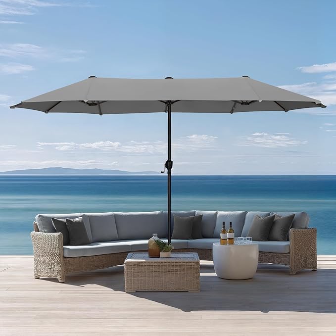 Sophia & William 13ft Outdoor Patio Umbrella for Table, Large Double-sided Umbrella for Garden, Deck, Pool, Light Gray