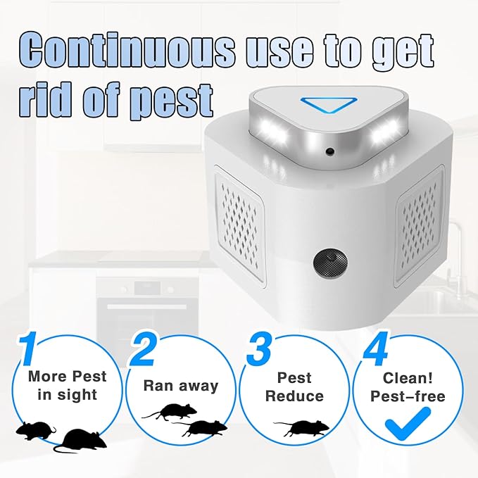 2 Packs Rodent Repellent Ultrasonic Pest Repeller for Home,360°Mice Traps for House Indoor Kill,Upgraded Mice Rat Repellent with Flashing Light for Attic Garage Crawlspace Basement,4 Mode Switching