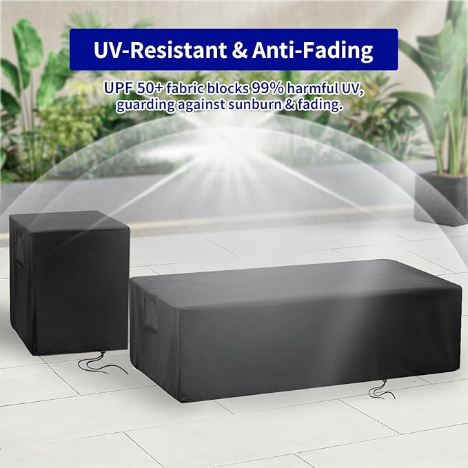 Saking 42" Rectangular Fire Pit Tables 2-Piece 50,000 BTU Outdoor Propane Gas Fire Pit Cover Rectangular, 42in &16.5in, Waterproof & UV-Resistant, Patio Set Cover, Black