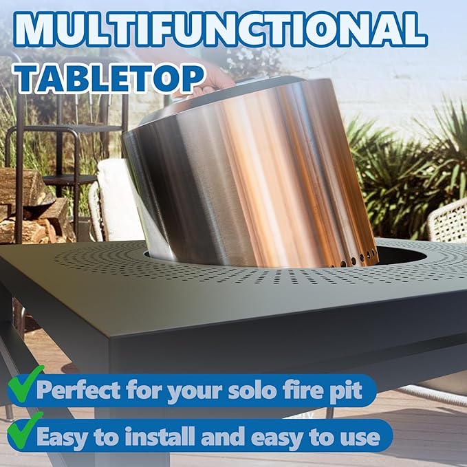 SafBbcue Fire Pit Surround Table for Solo Stove Yukon Accessories, 45" Fire Pit Table Top for Smokeless Patio Fire Pit, Firepit Surround Tabletop for Solo Stove Yukon with Waterproof Cover/Shelter