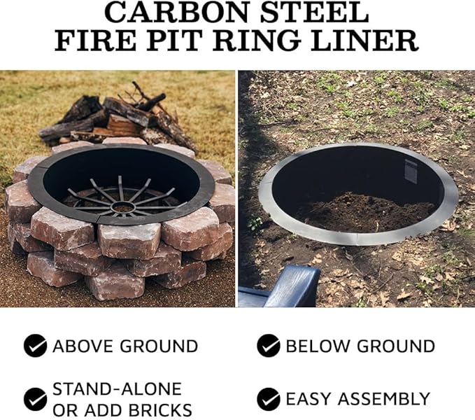 Ash & Ember 33" Outside Dia Steel Fire Pit Liner x 27" Inside - 4 Panel Liner 1.5mm Thick Steel, DIY Above or In-Ground Outdoor Fire Pit, High Temperature Finish, Portable Wood Burning Fire Ring