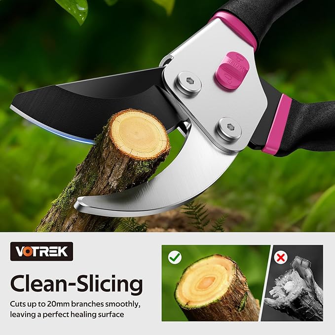 Bypass Pruning Shears for Gardening, 8.5" Professional Hand Pruners, Garden Clippers Heavy Duty Pruning Scissors for Trimming Plant Flower Branch, 【SK5 Steel Blade】【Ergonomic】【Built-in Spring】