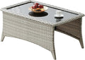 Rilyson Patio Tables Wicker Coffee Table - Outdoor Rattan Coffee Tables with Glass Top for Patio Proch Deck Balcony Rectangle Light Grey