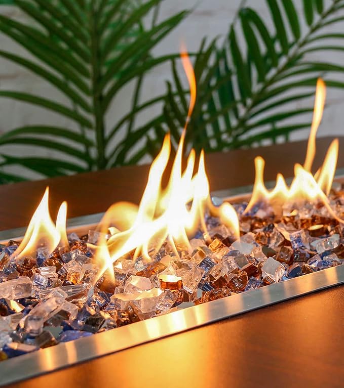 GRISUN Fire Glass Mixed Color for Fire Pit - 1/2 Inch 10 Pounds Reflective Tempered Glass Rocks for Natural or Propane Fireplace, Safe for Outdoors and Indoors, Pacific Blue, Copper, Ultra White