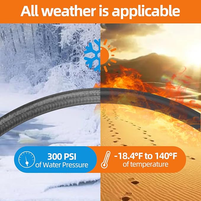 SPECILITE Garden Water Hose 75 ft x 5/8 in Heavy Duty, Flexible and Lightweight, Burst 600 psi, Kink-less Hybrid Rubber Pipe for Backyard, 3/4'' Brass Fittings,Black