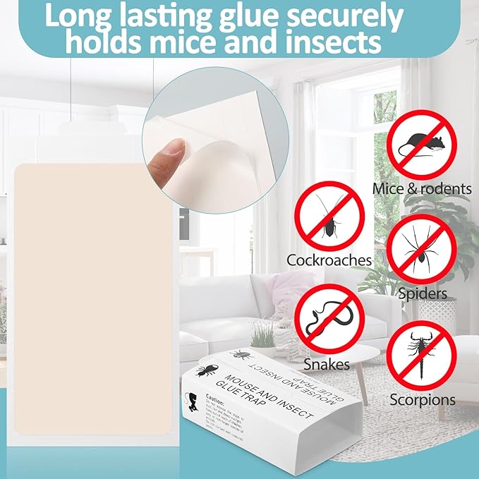 Qualirey Mouse and Insect Glue Boards Pest Glue Traps Bulk Large Mouse Rat Trap Sticky Adhesive for Mice Spider Moth Cockroaches Cricket House Indoor Outdoor Non Toxic(300 Pcs,9.72 x 5.12 Inch)