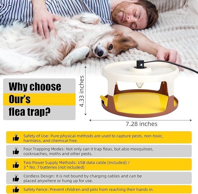 4 Pack Flea Traps for Inside Your Home, Flea Light Trap for Indoor Flying Insect Control Trapper with 12 Bulbs, 12 Sticky Pads Refills Bed Bug Trap for House Indoor