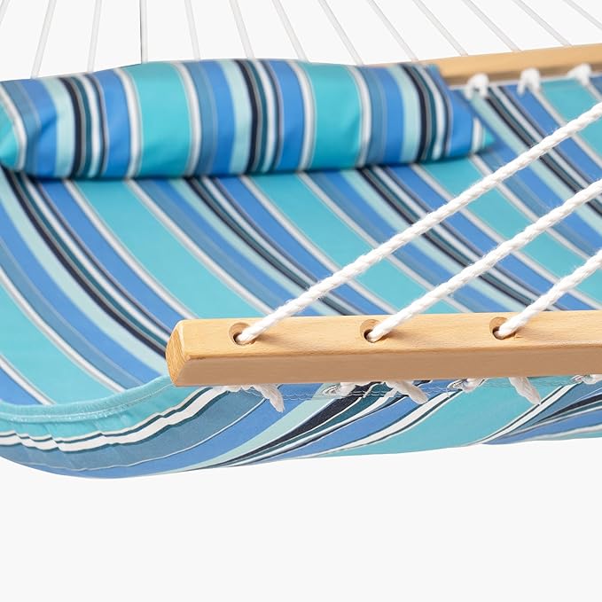 Lazy Daze Hammocks 12 FT Sunbrella Fabric Hammock with Spreader Bars and Free Pillow Fits for 2 Persons, All Weather and Fade Resistant for Patio Yard, 450 lbs Capacity, Dolce Oasis