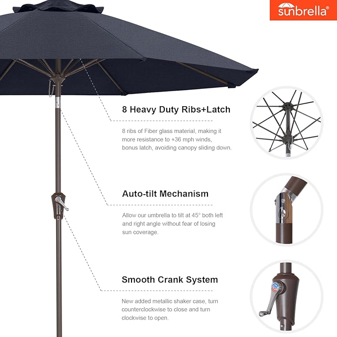 ABCCANOPY 10-Year No Fading 9FT Patio Umbrella, Acrylic Outdoor Table Umbrella with 8 Sturdy Ribs for Deck, Backyard, Garden, Yard (Navy Blue)