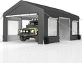 COVERONICS 12x20 FT Heavy Duty Carport Tent - Portable Outdoor Car Canopy with Roll-up Side Doors & Windows, Portable Garage with 4 Sandbags for Car, Truck and Outdoor Event, Gray
