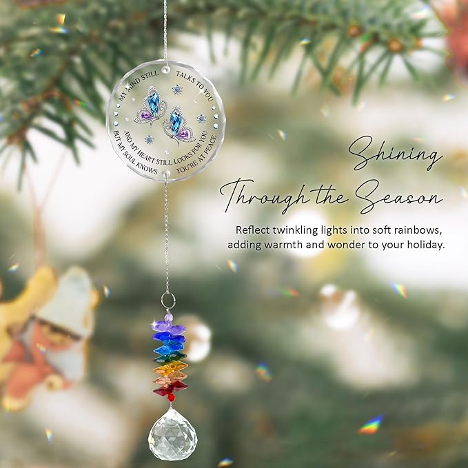 GIFTELIX Glass Suncatcher Ornament - Memorial Gift for Loss of Loved One - My Mind Still Talks to You - Bereavement Keepsake - Crystal Rainbow Maker - Hanging Crystal Decor - Daily Remembrance
