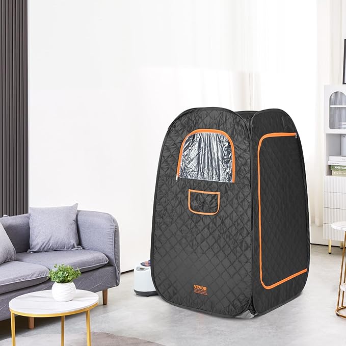 VEVOR Compact Portable Steam Sauna Tent, 1200W Sauna with Chair & Storage Bag, Home Sauna Tent for Detox Relaxation, Time & Temperature Remote Control Personal Sauna for Home, 2.6’x 2.6’x 4.3’