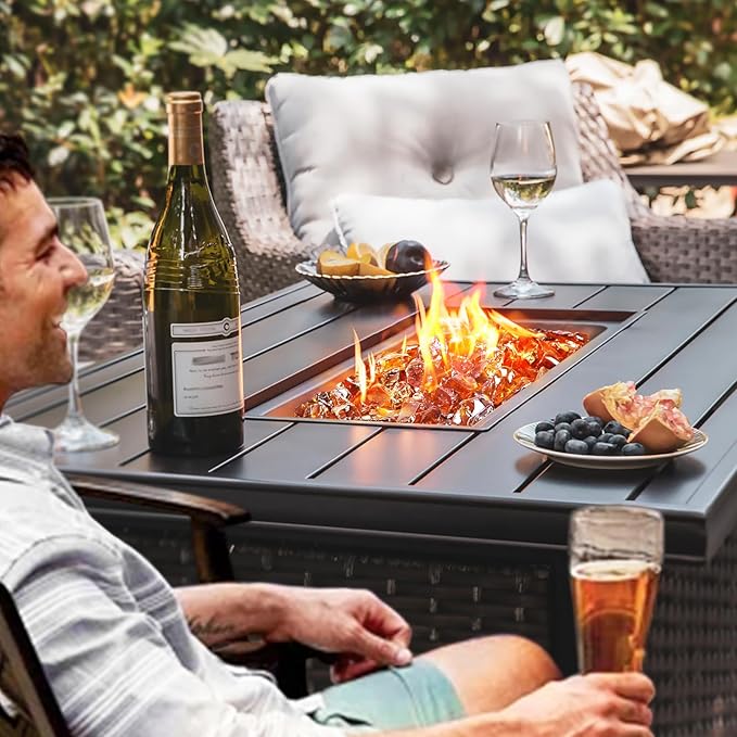 GRISUN Amber Fire Glass for Fire Pit - 1/2 Inch Tempered Glass Rocks for Natural or Propane Fireplace, Safe for Outdoors and Indoors Firepit Glass, 10 Pounds
