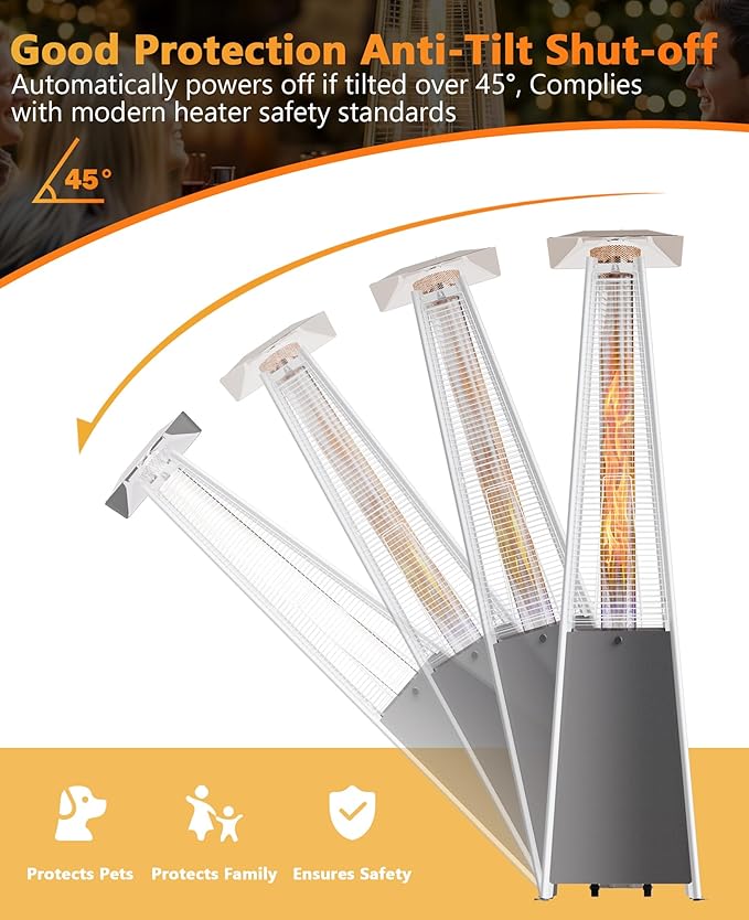 HUGROVE Pyramid Patio Heater, 48,000 BTU Rapid Heating Outdoor Propane With Wheels and Weatherproof Cover, Triple Protection System for Patio & Backyard & Garden & Pool (1 Gray Heater)