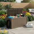 180 Gallon Resin Deck Box with Lockable Lid - Outdoor Waterproof Storage for Patio Furniture, Garden Tools, Cushions & Pool Accessories, All-Weather Wood Grain Design