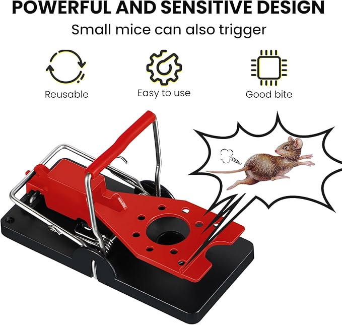 Qualirey 24 Pcs Mouse Traps Plastic Snap Rat Trap Bulk Reusable Quick Effective Safe for Indoor Outdoor Home House Warehouse Garden Kitchen 3.86 x 1.81 x 2.17 Inch (Red)
