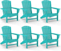 GREENVINES Adirondack Chairs Set of 6 | HDPE Plastic | Oversized Fire Pit Chair | All Weather | Aqua | Poly Lumber | for Outdoor Deck Backyard Patio Garden
