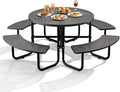 KUFUH 46" Coated Round Metal Picnic Table for 4-8 Person, Durable Heavy Duty Commercial Picnic Table with Umbrella Hole for Outdoor Coffee Shop, School, Easy to Install, Black